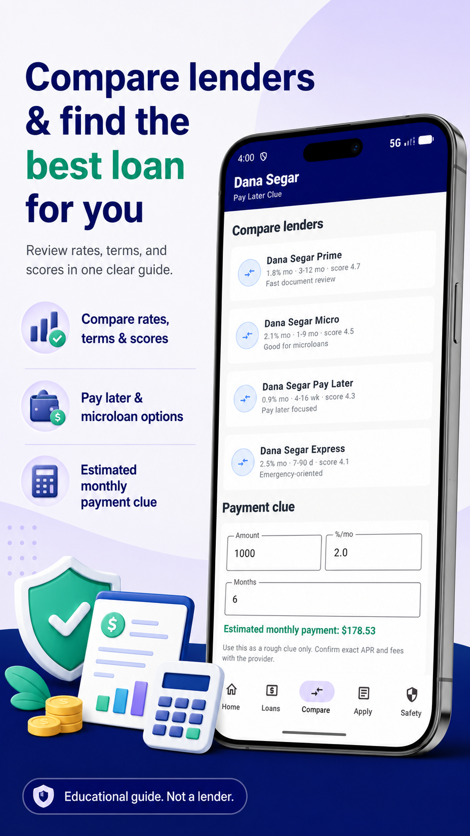 Compare lenders screen