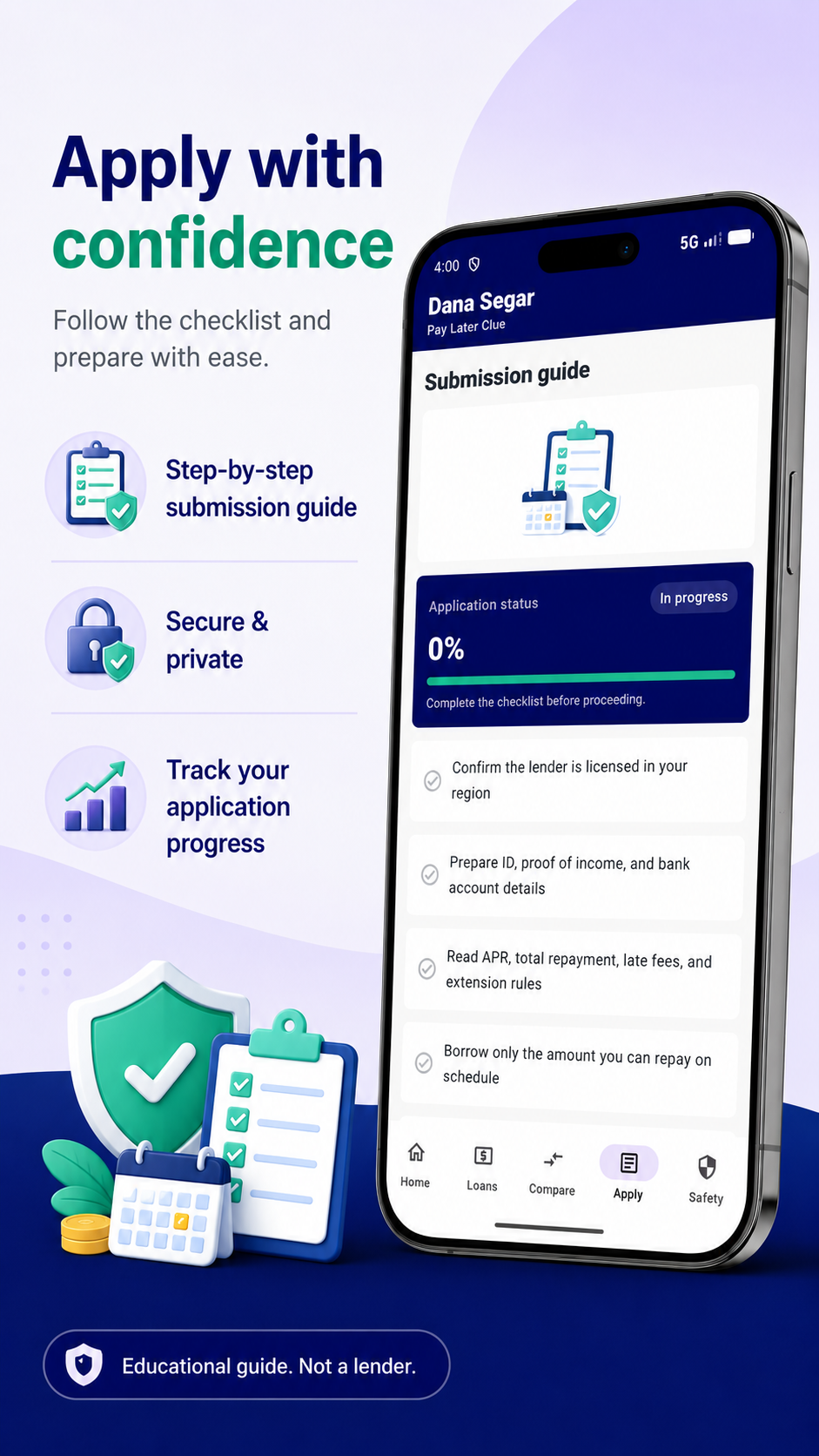 Application guide screen